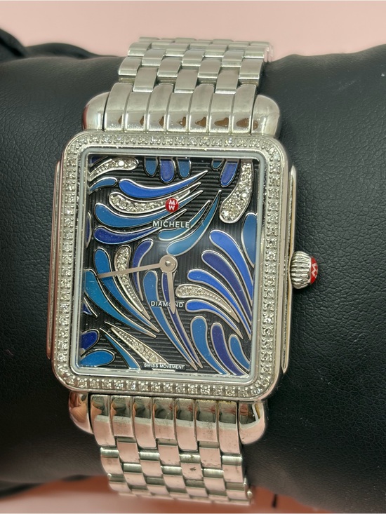 Michele Accessories - Michele Deco II Peacock Pattern Blue & Diamond Dial ✨ Hard to Find✨
